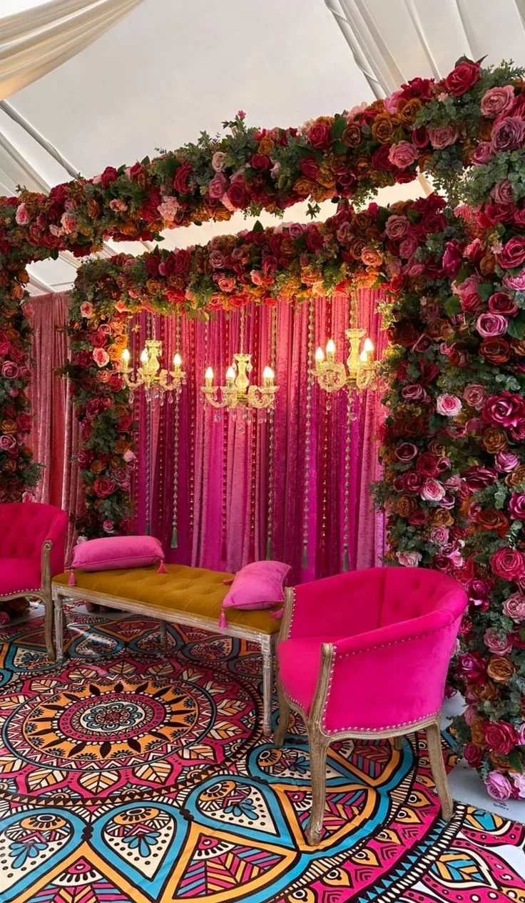Soft pink florals for a dholki celebration in Lahore